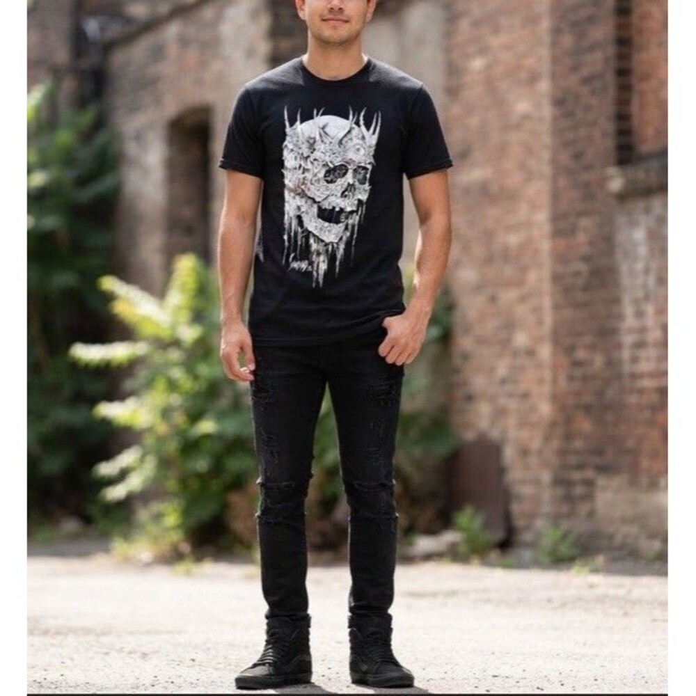 Sawblade666 Shirt Mens XL Black Melting Skull Horns Horror Graphic Tee Gothic